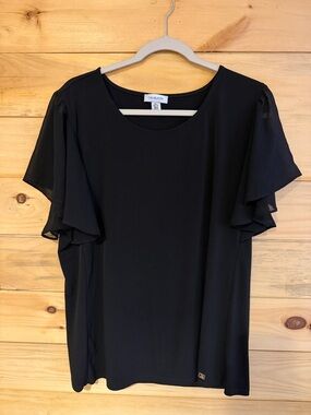 Calvin Klein Black Flutter Sleeve Blouse